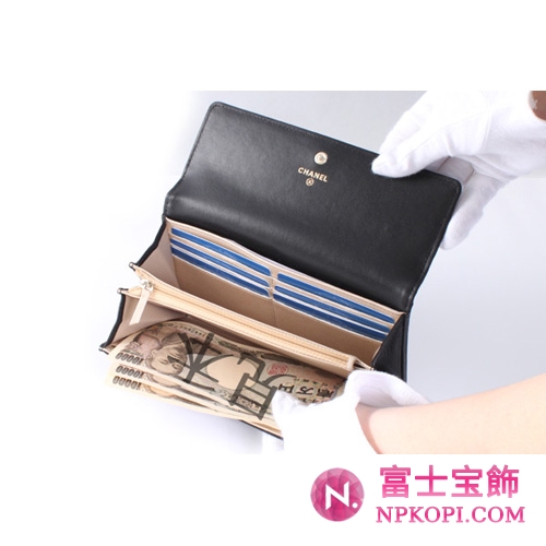 シャネル カメリア ラムスキン 長財布 ブラック＆ゴールド A50084 【2012年春夏新作】 
